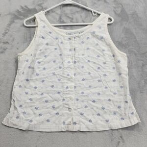 Vintage Willow Bay Top Womens L White Blue Floral Embroidered Cottagecore Cotton